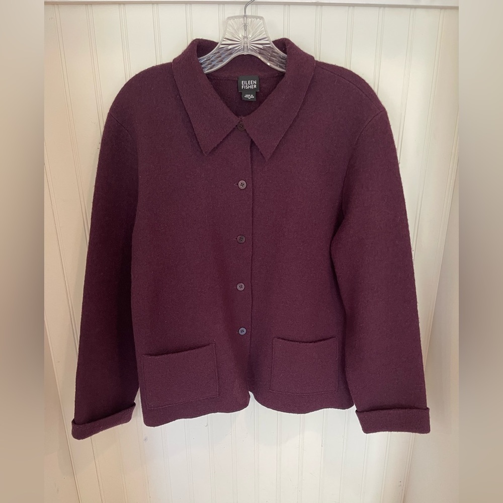 Eileen Fisher Boiled Wood Jacket/Sweater in Purple Size M